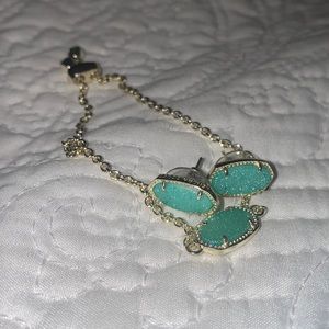 Teal drusy adjustable bracelet and stud earrings